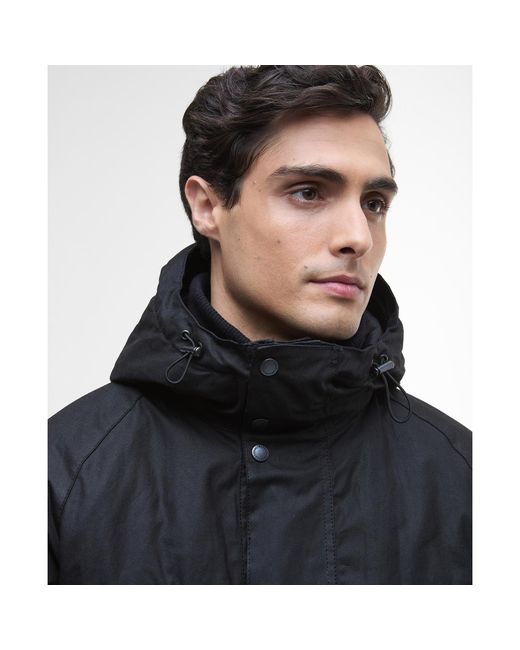 Barbour Black Oakdale Hooded Long Sleeve 4 Pockets Full Zip Wax Jacket for men
