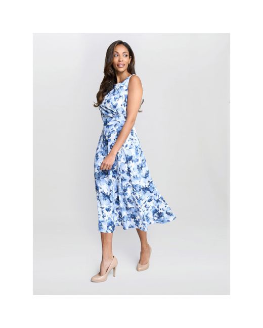 Gina Bacconi Blue Emmy Floral Print Midi Dress
