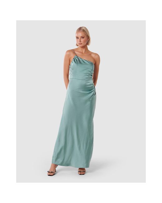 Forever New Blue Kelly One Shoulder Satin Maxi Dress