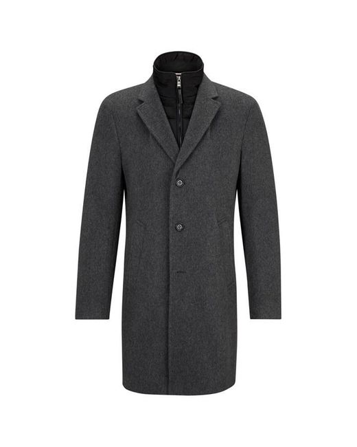 Boss Black Wool-blend Coat With Zip-up Inner for men