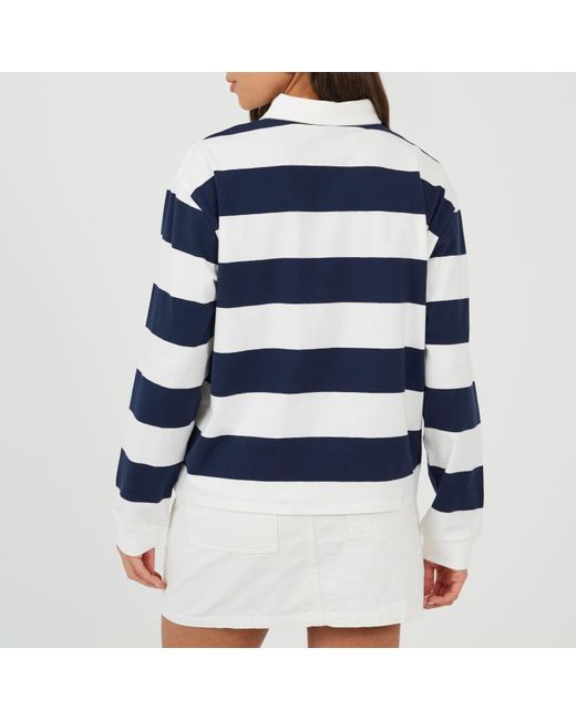 Brave Soul Blue Bs Rugby Style Long Sleeve Top With Stripe