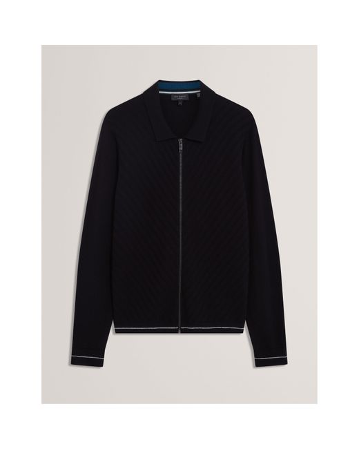 Ted Baker Black Long Sleeve Stitch Zip Through Knitted Top for men