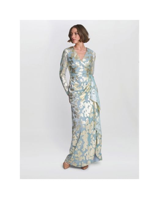 Gina Bacconi Blue Kamala Foil Maxi Dress