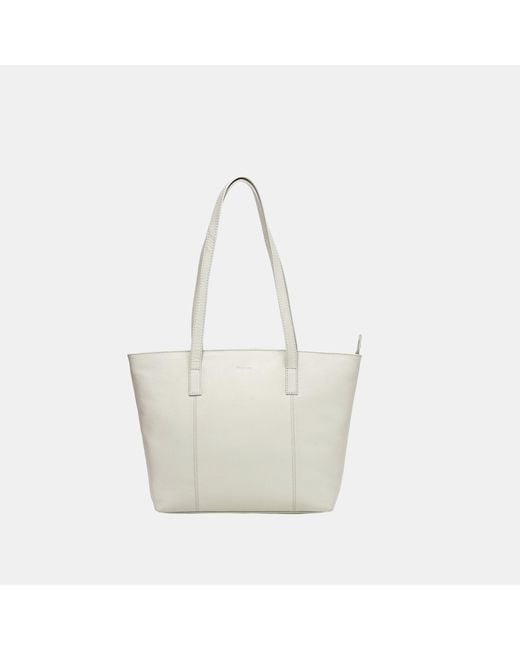 Firetrap White Work Leather Zip Tote Bag