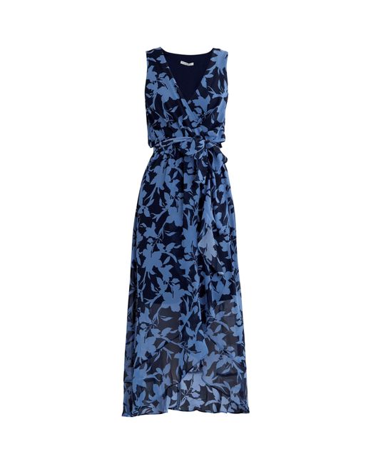 Gina Bacconi Blue Alaura Long Printed Sleeveless Dress