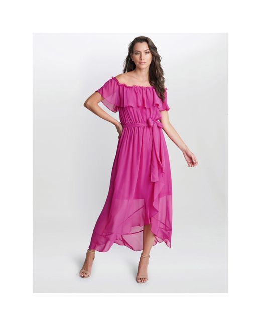 Gina Bacconi Pink Paisley Off The Shoulder Maxi Dress