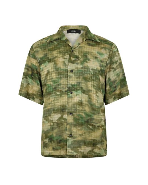 Amiri Green Quad Camoflage Short-Sleeve Woven Camp Shirt for men