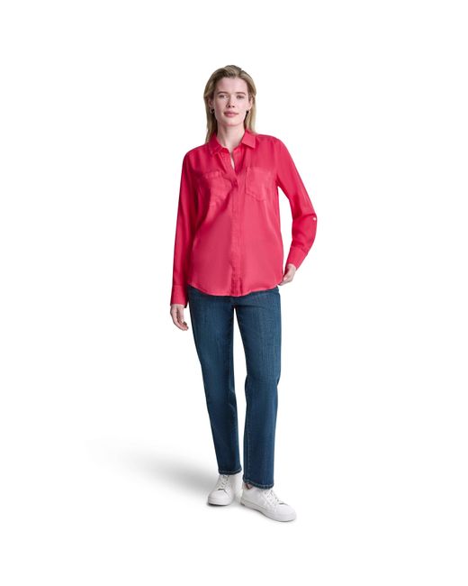 DKNY Red Long Sleeve Blouse