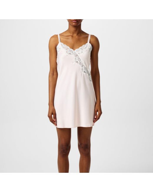 Ralph Lauren White Satin Lace-Trim Chemise