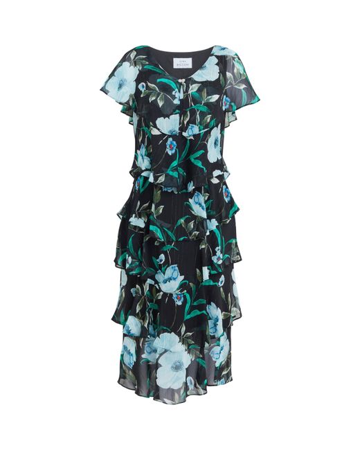Gina Bacconi Blue Frances Printed Midi Tiered Dress