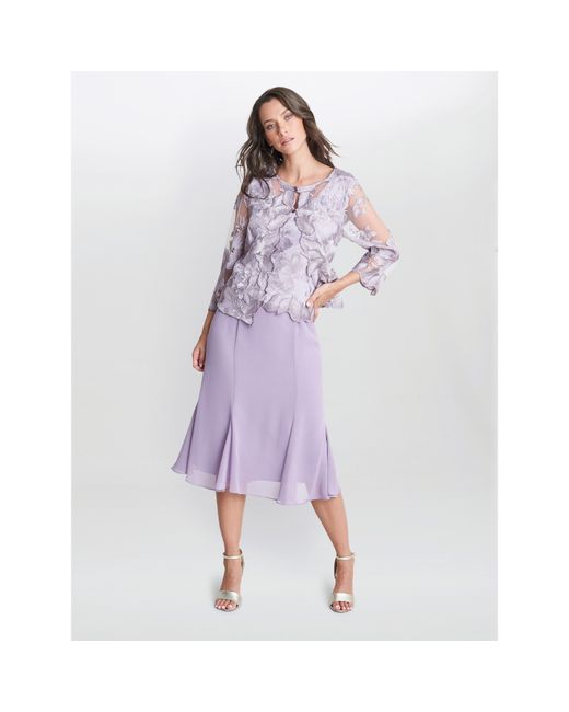 Gina Bacconi Purple Nadine Midi Length Mock Jacket Dress