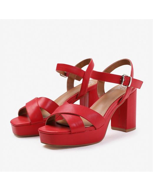 Where's That From Red Marcia Statement Platform Strappy Block High Heels