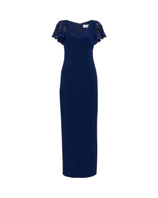 Gina Bacconi Blue Nicolette Jersey V-Neck Maxi Dress