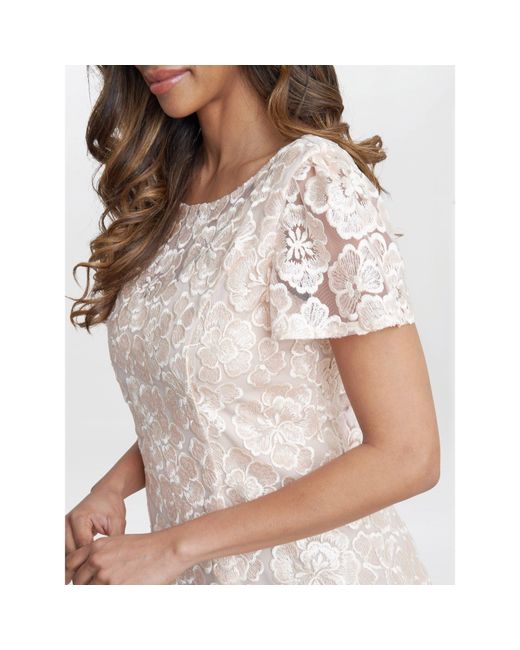 Gina Bacconi White Mylene Embroidered Floral A-Line Dress