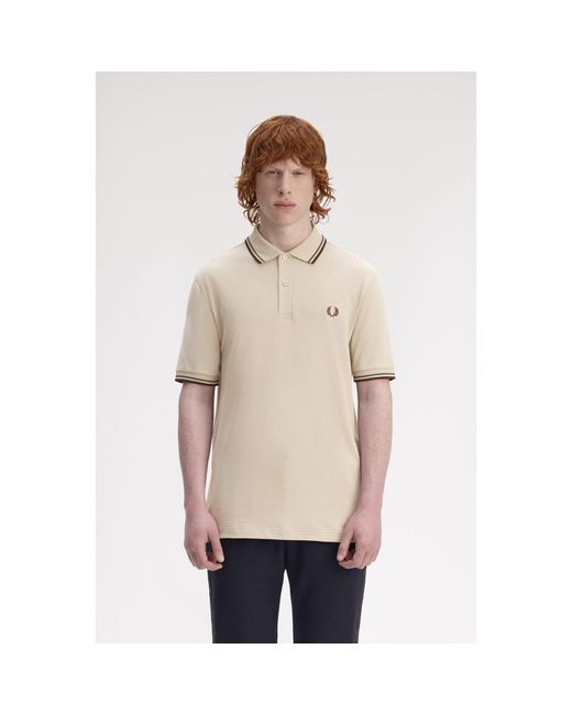 Fred Perry Natural Short Sleeve Twin Tipped Polo Shirt for men