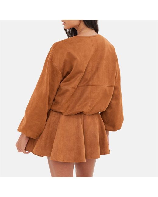 I Saw It First Brown Faux Suede Bubble Hem Jacket