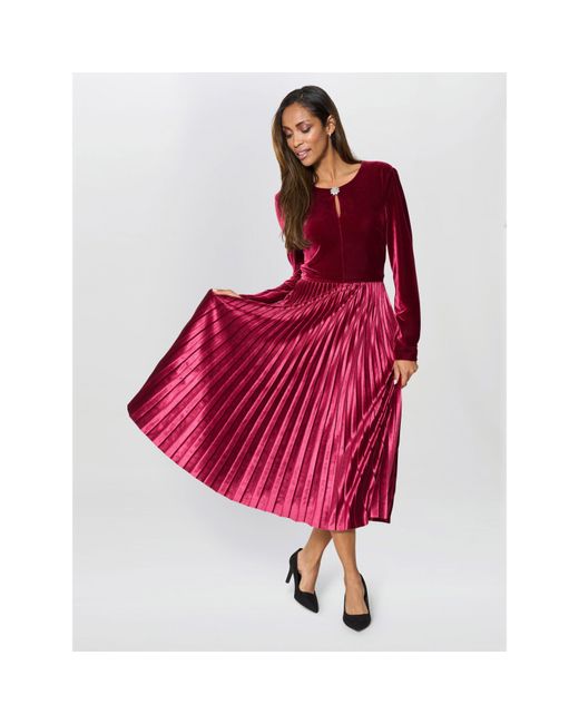 Gina Bacconi Red Tillie Pleated Velvet Dress