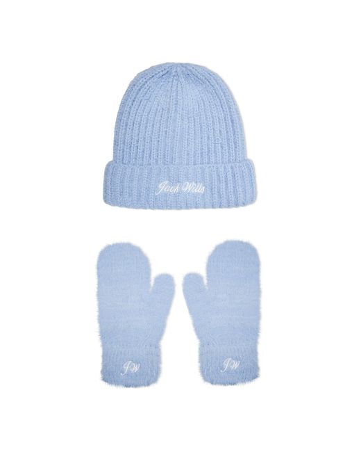 Jack Wills Blue Hat And Glove Set