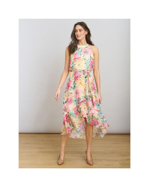 Gina Bacconi Pink Beatrice Lurex Chiffon Dress