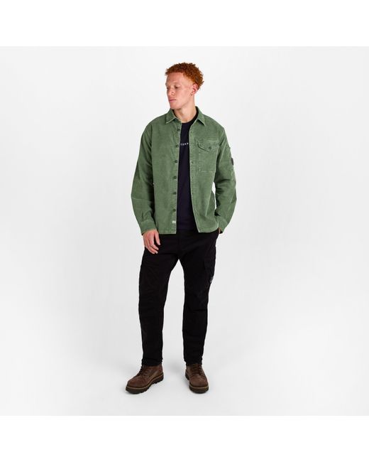 C P Company Green Lens Cord Long Sleeve Plain Shirt for men