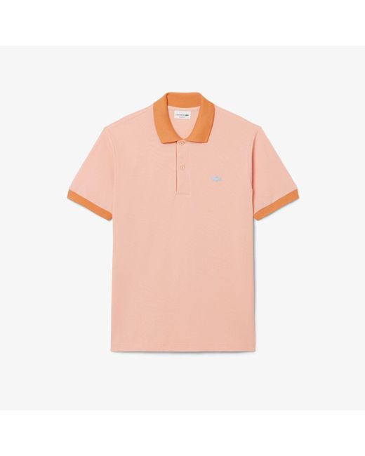 Lacoste Pink Classic Fit Contrast Rib Polo for men