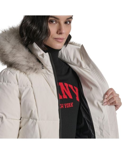 DKNY Gray Quilted Fur Hood Tailored Fit Medium Puffer Jacket
