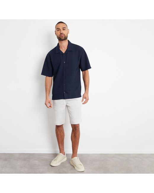 Threadbare Blue Antti Textured Revere Collar Short Sleeve Shirt for men