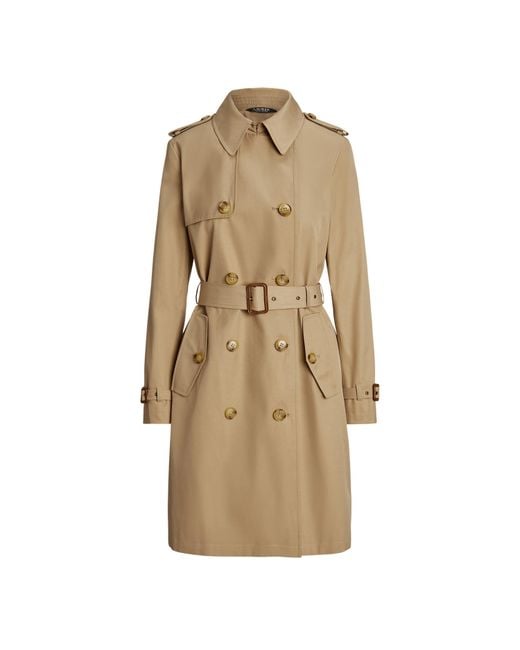 Ralph Lauren Natural Double Breasted Belted Cotton Knee Length Long Sleeve Trench Coat