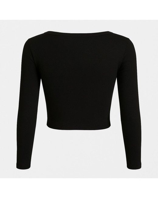 I Saw It First Black Rib Button Long Sleeve Top