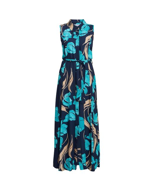 Gina Bacconi Blue Ariel Long Sleeveless Shirt Dress