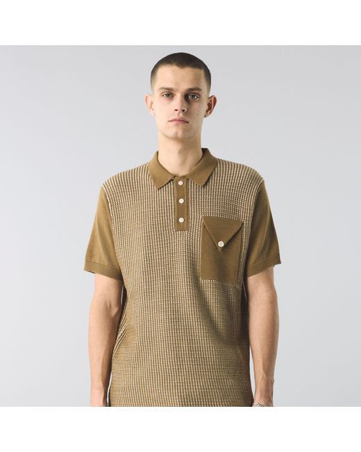 Pretty Green Natural Roxy Knitted Short-Sleeve Polo Shirt for men