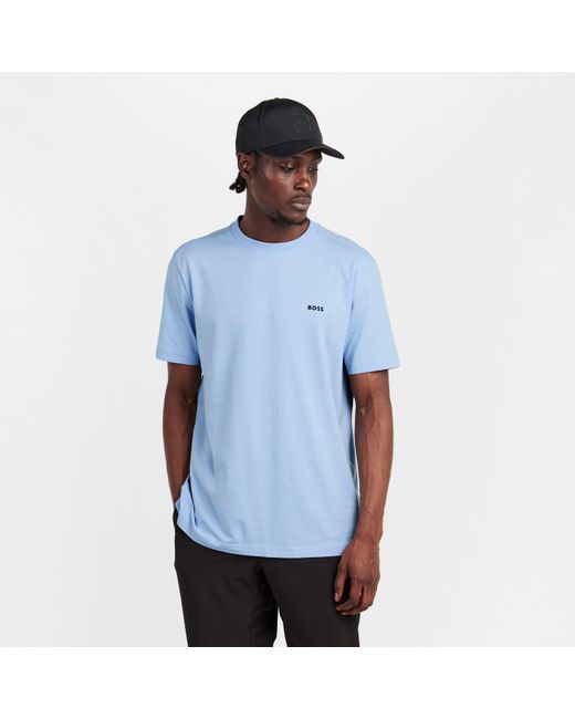 Boss Blue T-Shirt With Logo Design Stretch Cotton for men