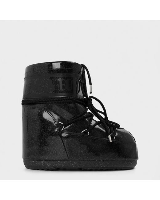 Moon Boot Black Low Glitter Padded Lace-Up Snow Boots
