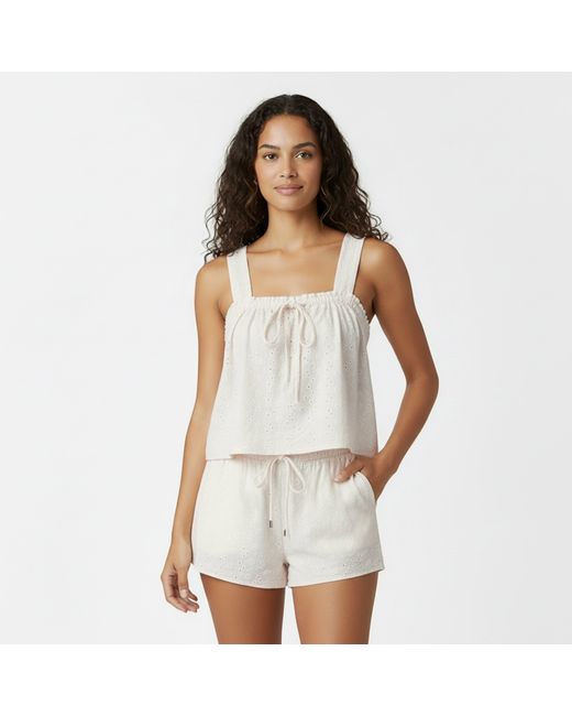 Jack Wills Natural Broderie Shirred Top