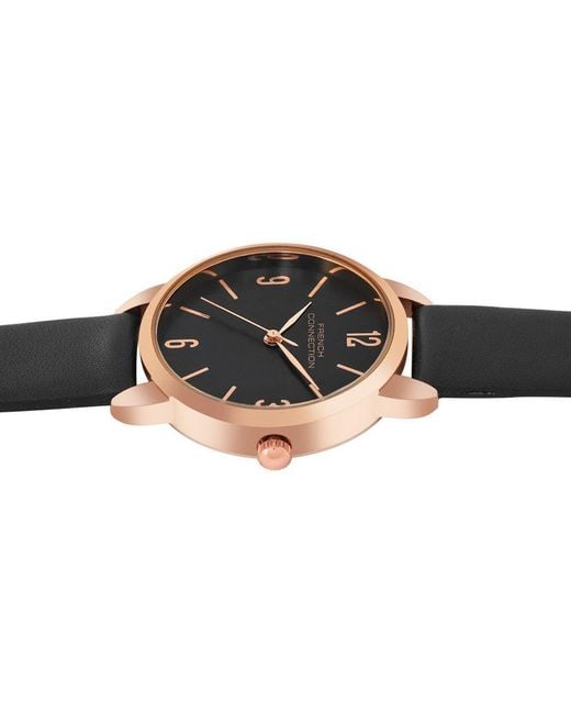 French Connection Metallic Rose Case Round Shape Strap Quartz Watch