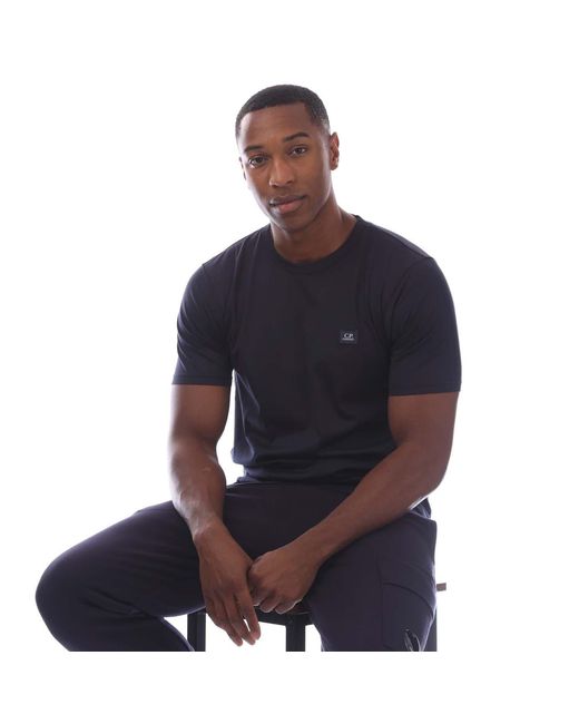C P Company Blue 70/2 Mercerized Jersey Logo Patch T-Shirt for men