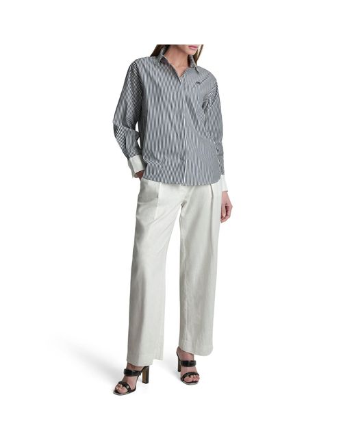DKNY Gray Long Sleeve Patterned Shirt