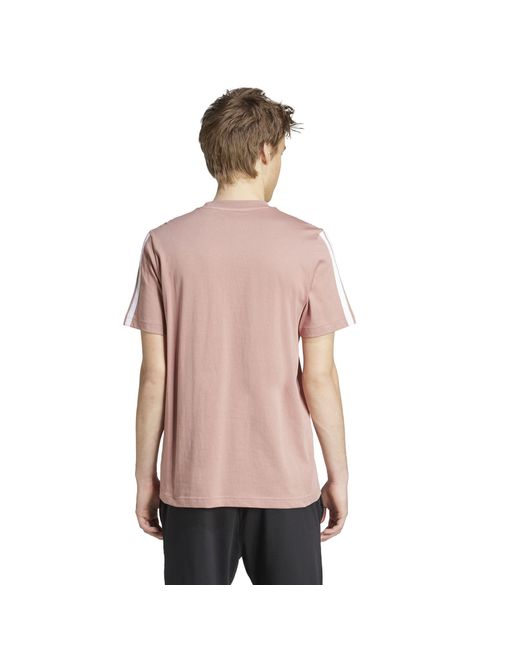 Adidas Pink Essentials 3-Stripes T-Shirt for men