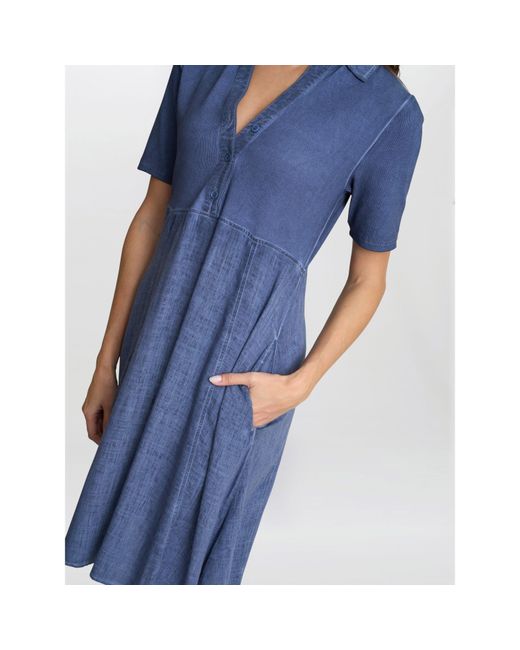 Gina Bacconi Blue Aaliyah Chambray Demin And Jersey Dress