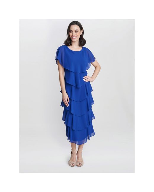 Gina Bacconi Blue Tessa Midi Tiered Cocktail Dress