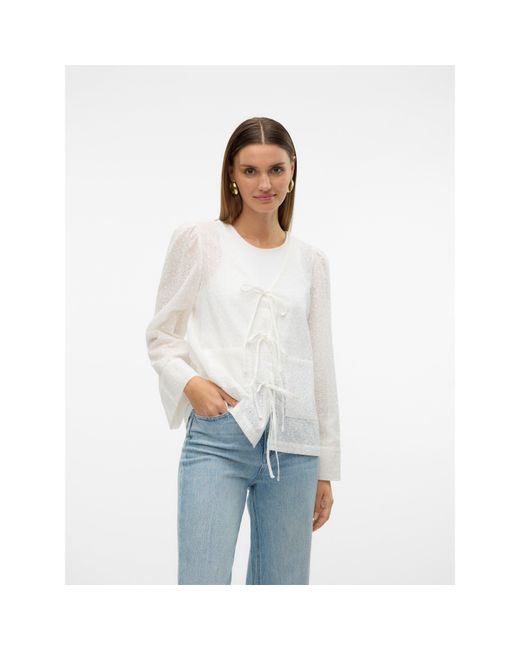 Vero Moda White Palma Tie Long-Sleeve Blouse
