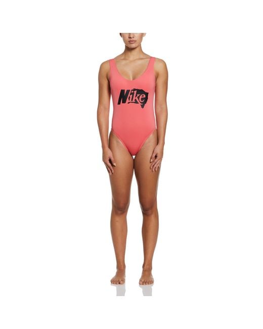 Nike Pink Multi Logo Multi Logo U-Back One Piece