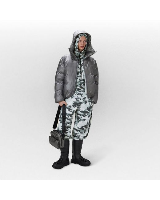 Rains Gray Weather-Resistant Short Puffer Jacket for men