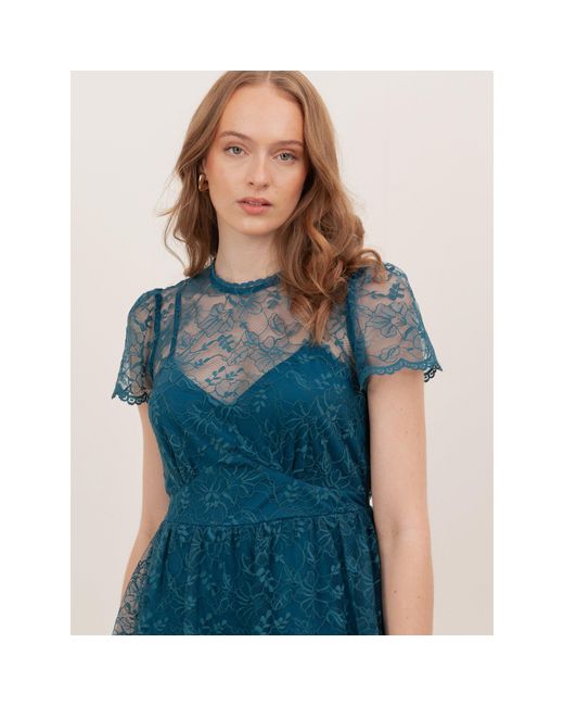 Lovedrobe Blue Floral Lace Short Sleeve Mini Dress