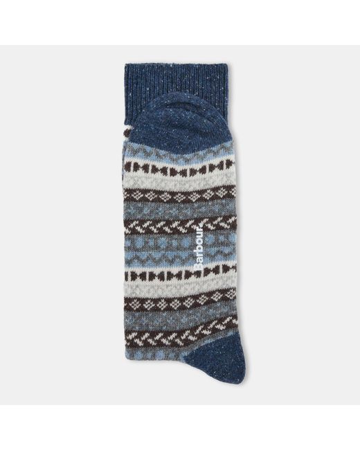 Barbour Blue Fairisle Crew Socks for men