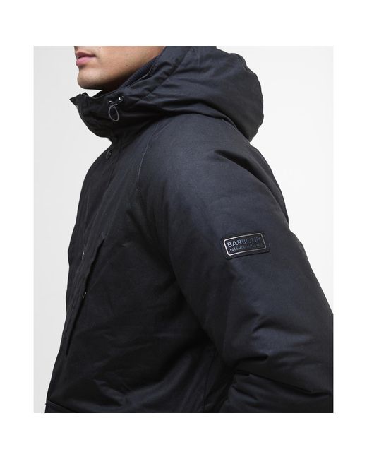 Barbour Black Oakdale Hooded Long Sleeve 4 Pockets Full Zip Wax Jacket for men