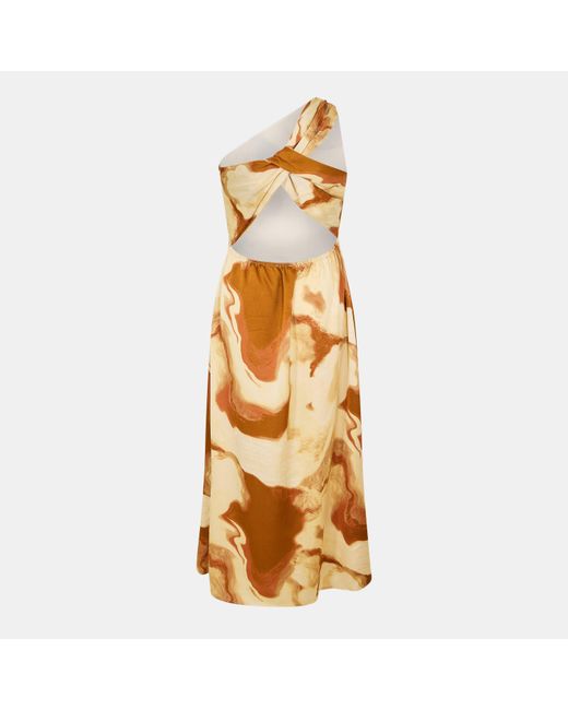 AX Paris Marble Print One Shoulder Open Back Twist Detail Midi Dress in  Metallic | Lyst UK