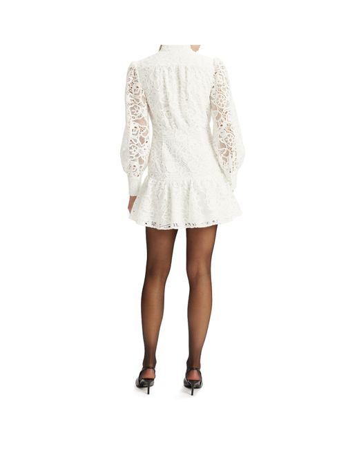 Bardot Natural Remy Lace Long Sleeve Mandarin Collar Mini Dress