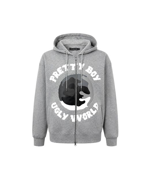 PRETTY BOY UGLY WORLD Gray Pbuw Zip Hoodie for men