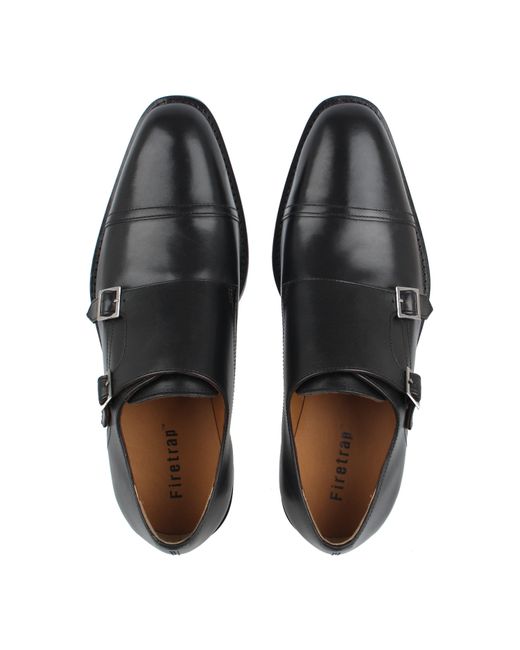 Firetrap Black Monk Strap Leather Shoes for men
